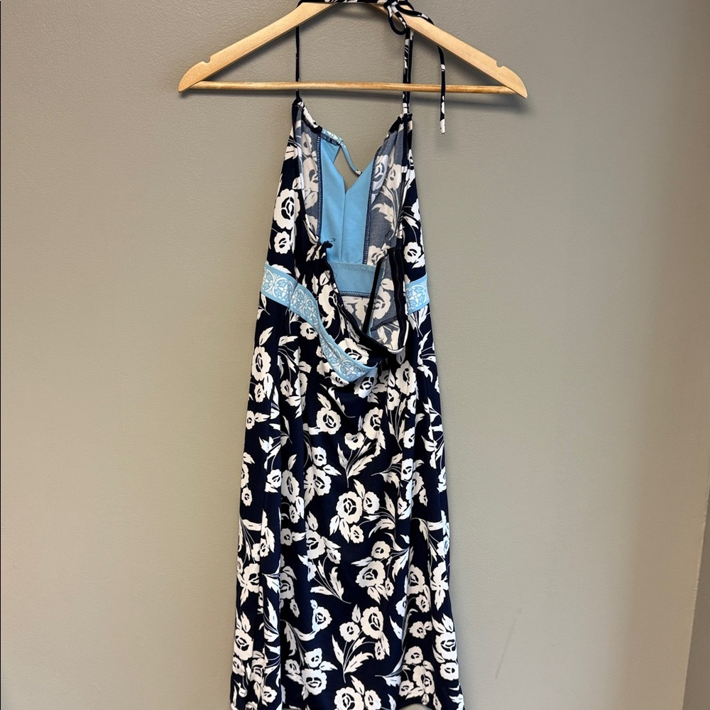 Ann Taylor LOFT Petites Floral Halter Dress 0P Navy Blue Petite - Picture 3 of 5